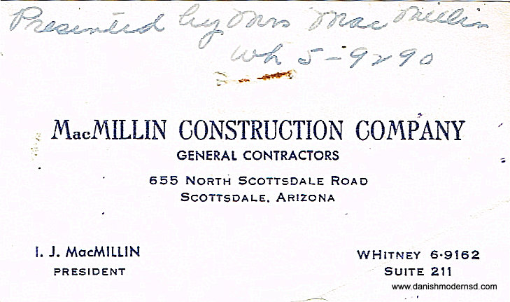 MacMillin Construction Company Scottsdale Arizona business card.