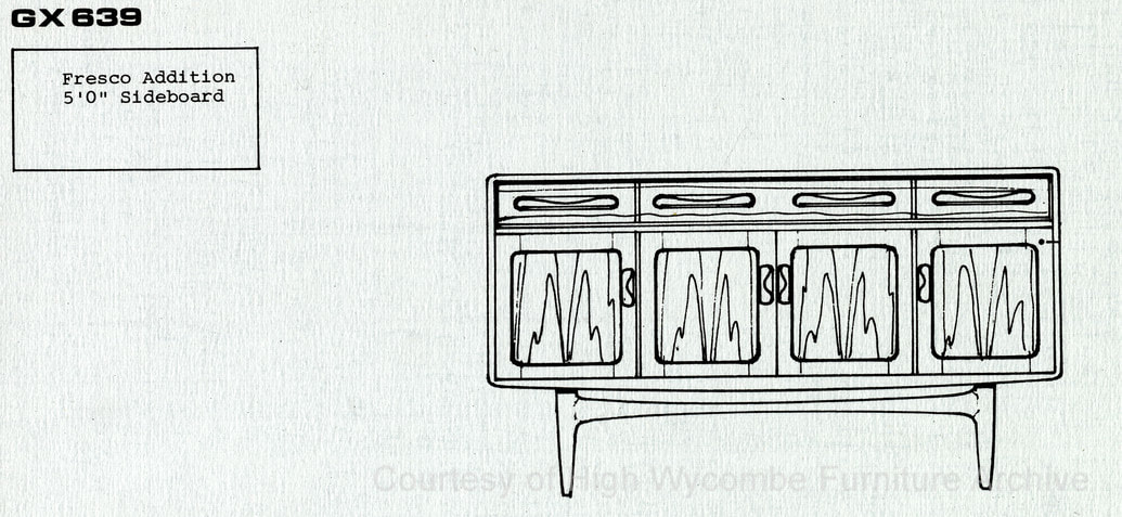 G-Plan design drawing of  5' sideboard from May 28th, 1968 as featured on 
Page 1 of folio 'Studio Design Preview 1968'. 