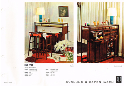 Front and back views of Dyrland bar 7709 designed by Knud Bent, 1968-1970. Bangkok teak / rio rosewood (palisander).