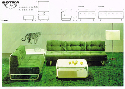 Lenkku sofas in green upholstery and occasional tables by Sotka, Finland, 1970.
