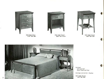 Night chest, night stands, and bed designed by John Van Koert for Drexel Profile, January 1960.