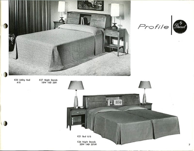 Utility beds, night stands, and twin beds designed by John Van Koert for Drexel Profile, January 1960.