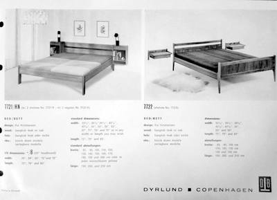 Two beds designed by Kai Kristiansen for Dyrlund Copenhagen and offered in Bangkok Teak or Oak woods in the 1968 to 1970 catalog.