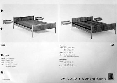 Two Danish Modern beds with floating nightstands designed by Kai Kristiansen and offered in the 1968 to 1970 catalog in Bangkok Teak wood.