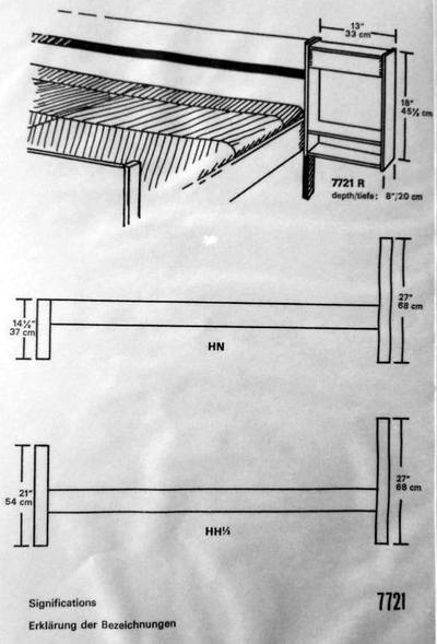 Significations chart for 1968 to 1970 Dyrlund bed number 7721 designed by Kai Kristiansen.