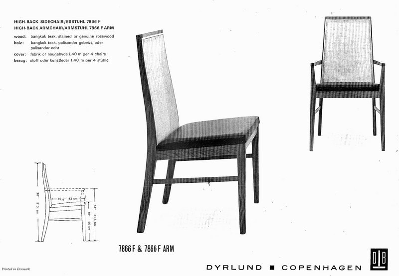 Dyrlund-Smith, Copenhagen, high backed chairs #7866F pictured in the 1968-1970 catalogue.