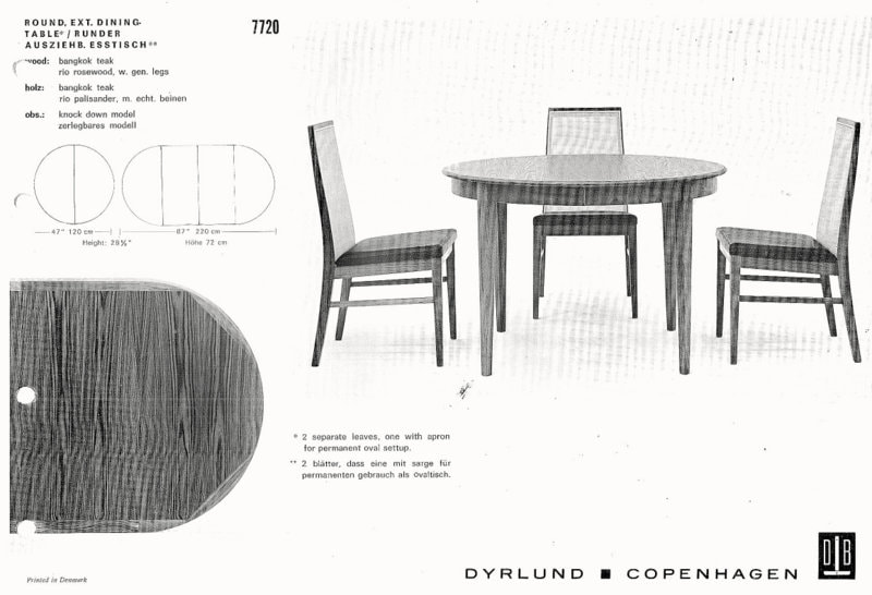 Dyrlund-Smith, Copenhagen, round dining table #7720 as pictured in the 1968-1970 catalogue.
