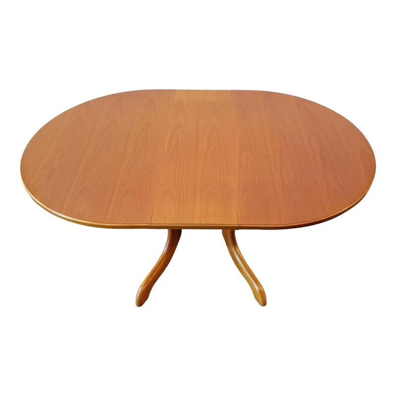 Vintage Mid-Century Danish Modern design influenced drop-leaf, gate-leg table manufactured by Morris of Glasgow, Morris Furniture Group, Scotland in 1994. Available from Danish Modern San Diego.